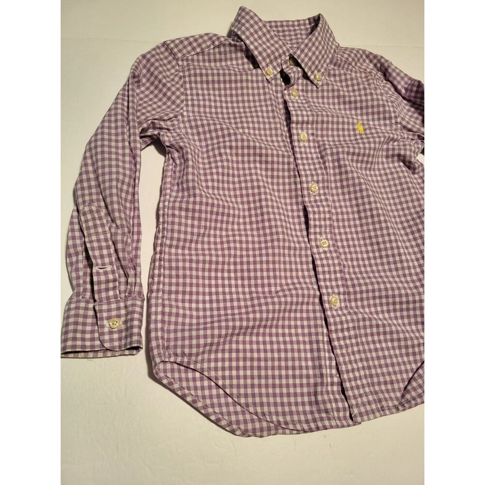 (#16) Polo By Ralph Lauren Long Sleeve Button Down Size Toddler 5T Purple/ White
